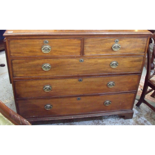 261 - 19th C mahogany chest of two short above two long drawers, on raised bracket supports (crack to top)... 