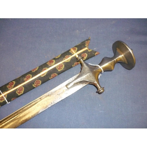21 - 18th/19th C Indian Talwar type sword with a European style 29 1/2 inch double fullered straight blad... 