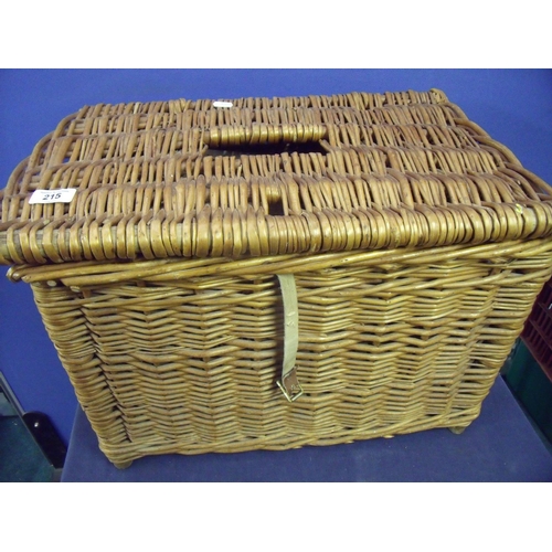 Rectangular wicker fishing basket with carry strap