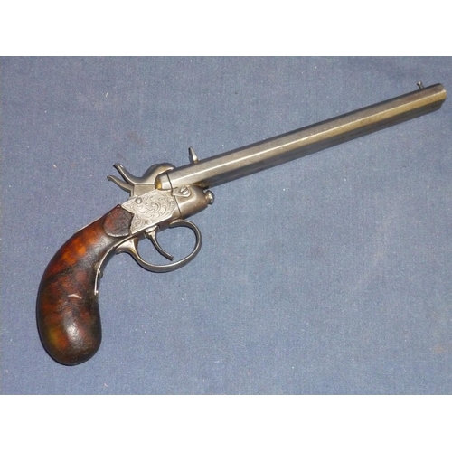 287 - Unusual 'Loron & G' double barreled side by side pinfire pistol with fixed fore and aft sights, side... 