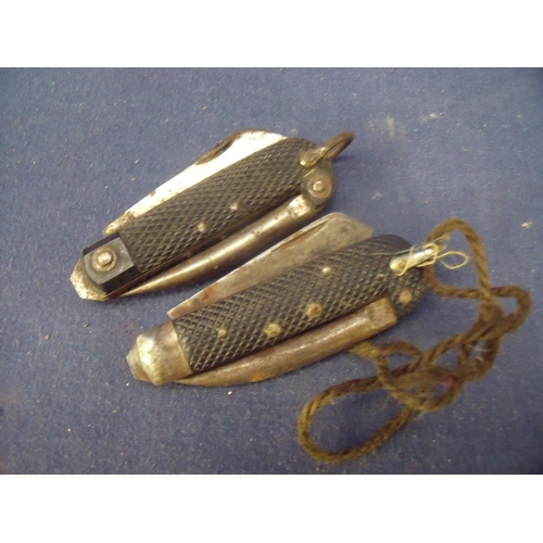 3 - Two British military Jack style knifes with twin blades and spikes