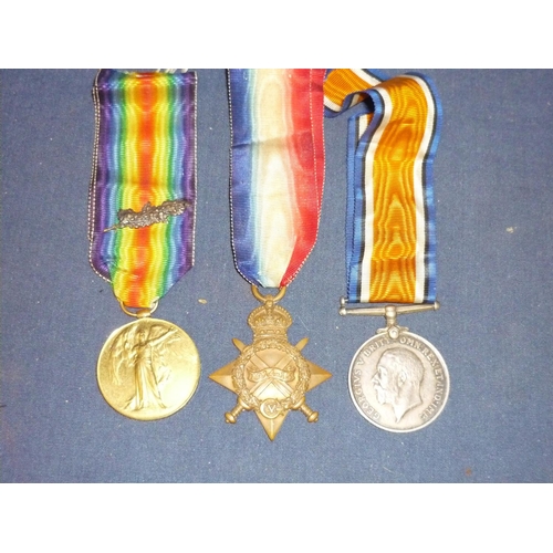 39 - WWI 1914-1915 Star M.I.D trio, comprising of 1914-1915 Star war medal and Victory medal with oak lea... 