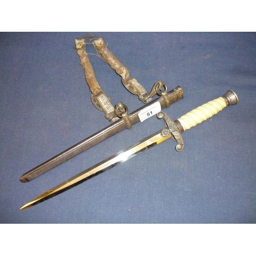 51 - WWII German officers dagger with sword mounts and hanging straps