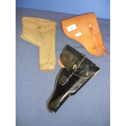 55 - WWII period webbing holster with a French pistol holster and another (3)