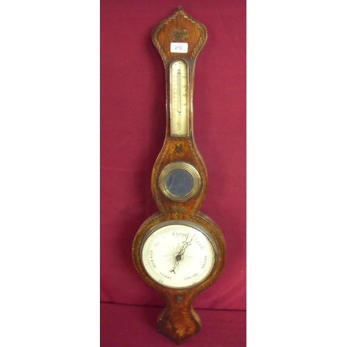 510 - 19th C rosewood wall barometer with central mirrored panel and painted detail