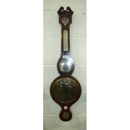 511 - Rosewood cased wheel barometer with central mirrored panel and secondary dials