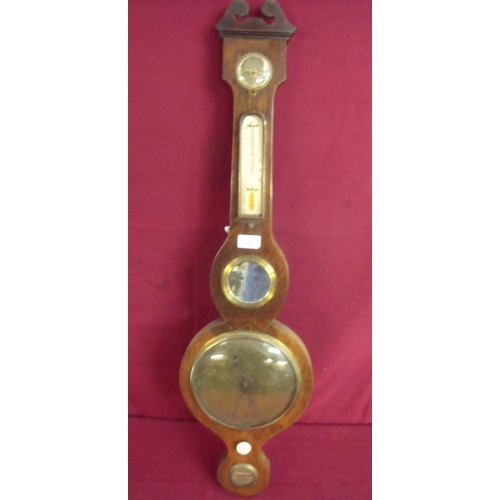 511 - Rosewood cased wheel barometer with central mirrored panel and secondary dials