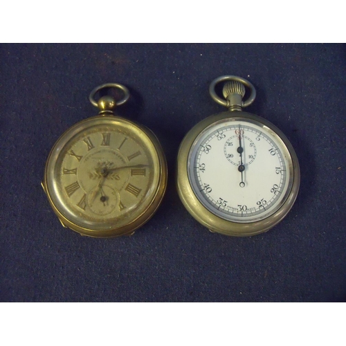54 - Open faced silver plate cased stopwatch and a brass cased open faced pocket watch secondary dial (2)