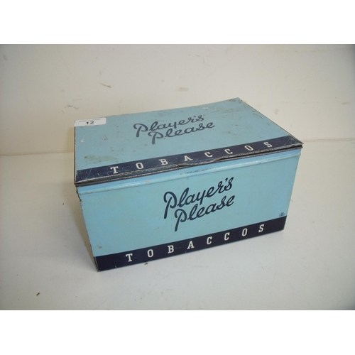 12 - 'Players Please' tobacco advertising tin with hinged lift up top (22cm x 15cm x 11cm)