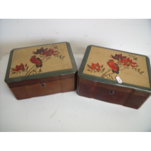 23 - Two lacquered Oriental style rectangular boxes decorated with birds and floral detail