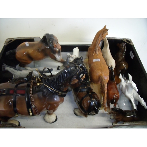 33 - Selection of various assorted ceramic and other figures of horses in one box