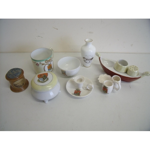 85 - Selection of various Scarborough souvenirs including ceramic ware, Crested ware, Mauchline ware, pin... 