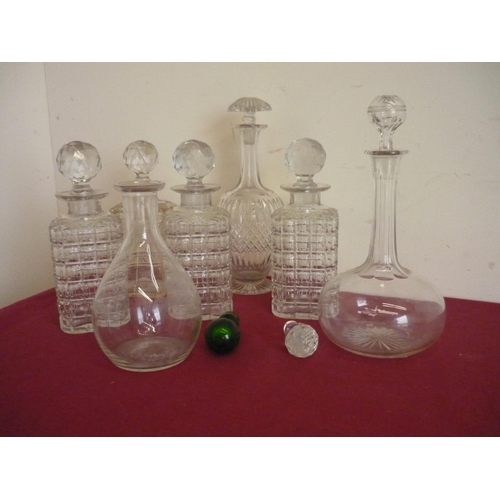 71 - Selection of various assorted square and bulbous form glass decanters in one box