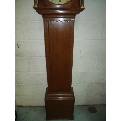 299 - 19th C oak 30 hour long cased clock by Robert Skelton Malton, the circular dial with date indicator ... 