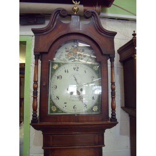 298 - Mahogany and oak cased 8 day long day clock with arched painted dial, with secondary date dial marke... 