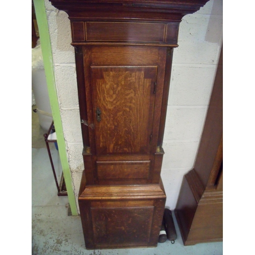 298 - Mahogany and oak cased 8 day long day clock with arched painted dial, with secondary date dial marke... 