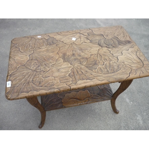 296 - Two tier rectangular carved wood occasional table (54cm x 88cm)