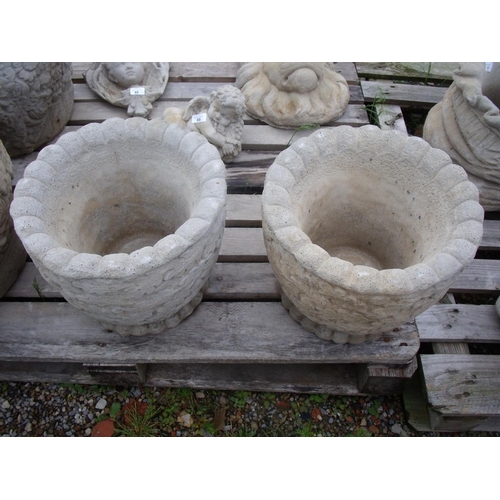 121 - Two acorn circular planters decorated with oak leaves and acorns