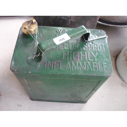 108 - Vintage petrol can which is marked War Department 1953