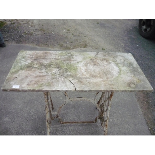 2 - Marble topped table, legs formerly a sewing machine