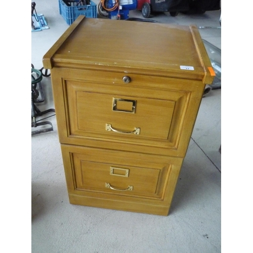 77 - Two drawer wooden effect filing cabinet with brass handles