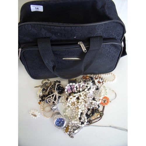 14 - Bag of miscellaneous costume jewellery including bracelets, necklaces and watches