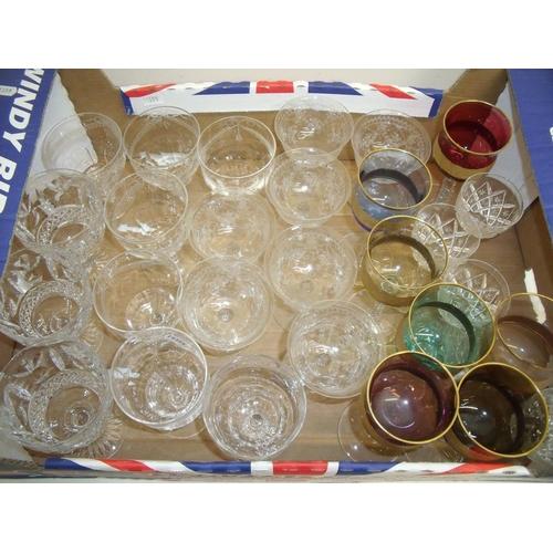 18 - Quantity of various quality cut and etched drinking glassware including Harlequin Hock wine glasses