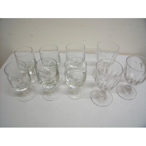 19 - Set of six quality glass goblets with pontil marks to the base, and three other large glass goblets