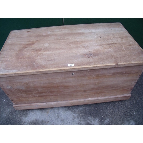 304 - Victorian beech blanket box with ironwork handles (109cm x 55cm x 59cm)