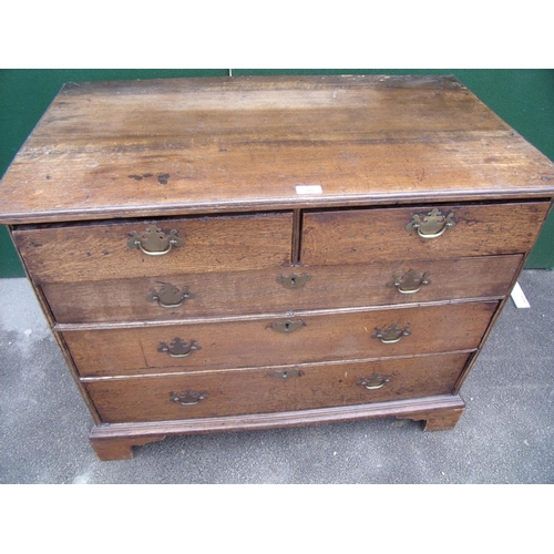 305 - Georgian oak chest of two short and three long drawers, on bracket feet (95cm x 78cm x 53.5cm)