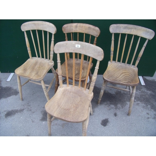 313 - Victorian matched set of four elm and beech kitchen chairs