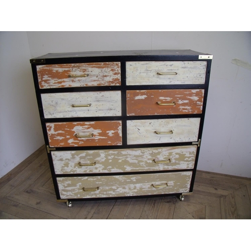 322 - Brass bound military style chest of six short and two long drawers (92cm x 99cm x 33cm)