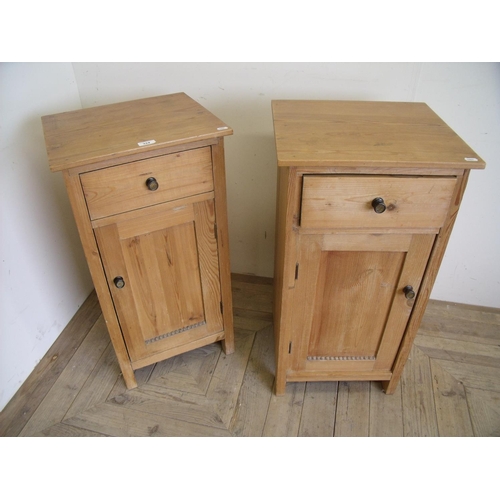 324 - Pair of late 19th C pine bedside cupboards with single frieze drawer