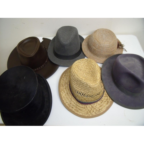 45 - Collection of various vintage and modern hats, gaiters, side caps, bowler hats, top hats and an as-n... 