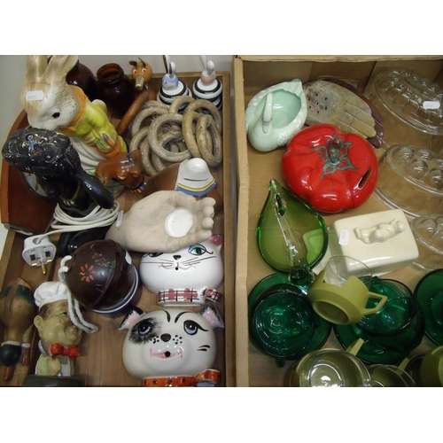 48 - Selection of retro circa 1970s glass cups, various swan figures, Lurpak butter dish, soapstone pans,... 
