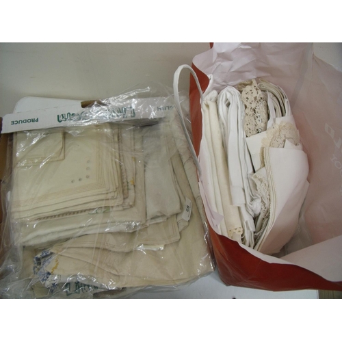 62 - Large selection of various linen, tableware, needlework etc