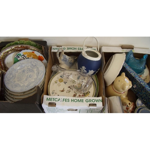 86 - Selection of various assorted ceramics including Wedgwood biscuit barrel, 19th C transfer print blue... 