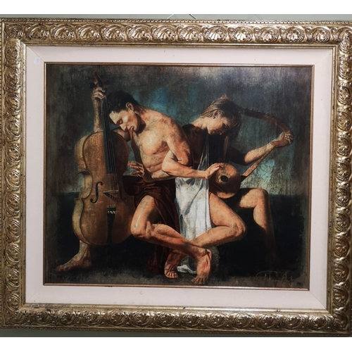 345 - Large gilt frame print of classical scene (124cm x 108cm)