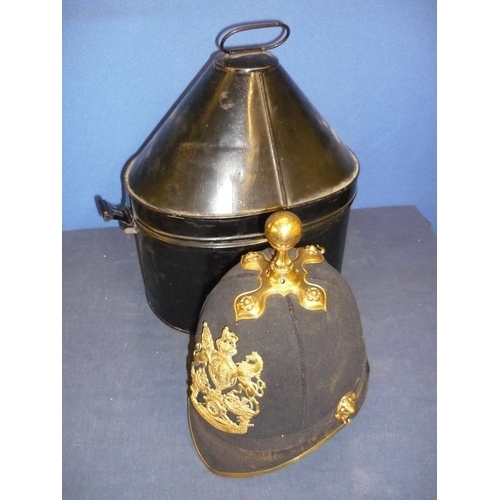 23 - Victorian Home Service Volunteer Artillery Battalion blue cloth helmet with ball shaped finial, comp... 