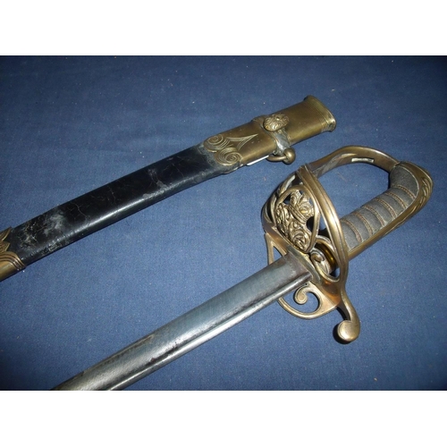 70 - Edward IV Officers dress sword with 31 inch slightly curved blade with double edged point and pipe b... 