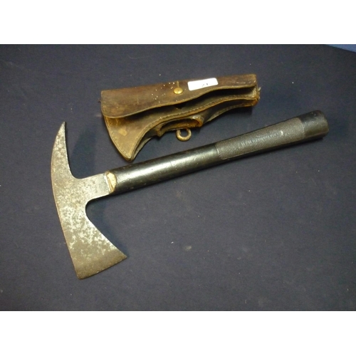 21 - Fireman's hand axe stamped N.F.S.15, with leather belt pouch