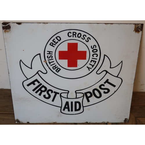 1 - Circa WWI period enamel British Red Cross Society First Aid Post sign (38cm x 36cm)