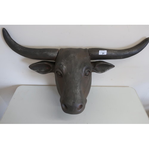 21 - Composite figure of a Spanish style bulls head wall plaque