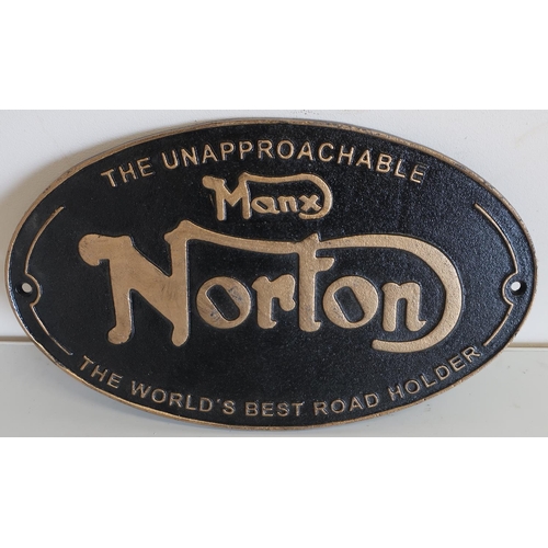 31 - Reproduction cast metal oval Norton Advertising sign (32cm x 20cm)