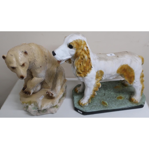 45 - Early-mid 20th C plaster cast figure of a Spaniel and another of a Polar Bear (2)
