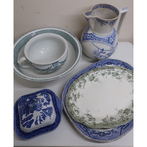 41 - Selection of Victorian and later decorative ceramics including large bowl, blue & white transfer pri... 
