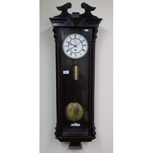 50 - Mahogany cased single weighted Vienna style wall clock