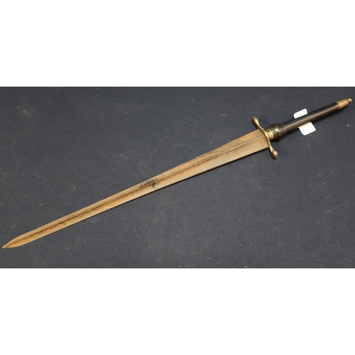 86 - 18th C continental plug bayonet with 15 1/2ich triangular formed blade with brass crosspiece & mount... 