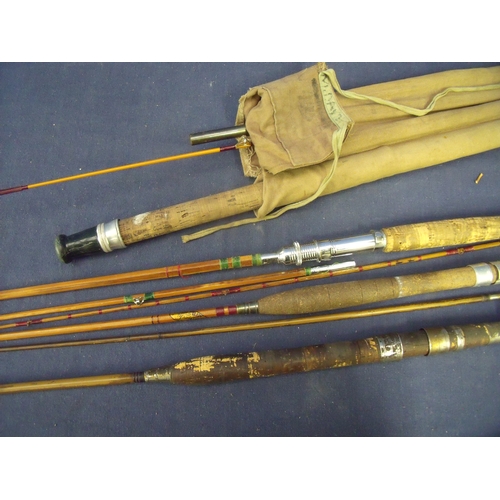 315 - Allcocks Little Gem two piece split cane rod and a selection of other various assorted split cane ro... 