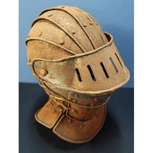41 - Reproduction steel full visor faced armour helmet (36cm high)